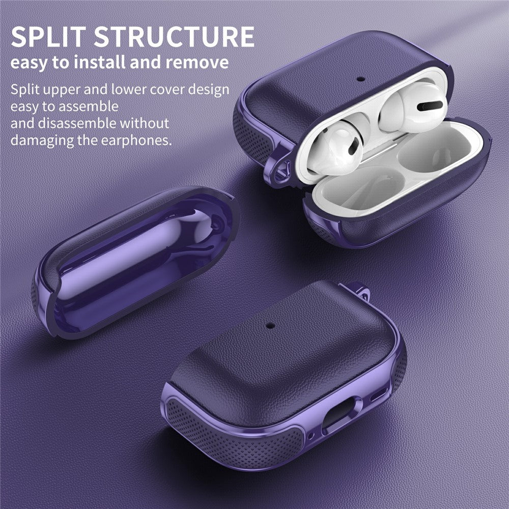 Compatible With  AirPods 5 / 4 Case Split Design Leather Texture TPU Earphone Cover with Metal Carabiner - Purple