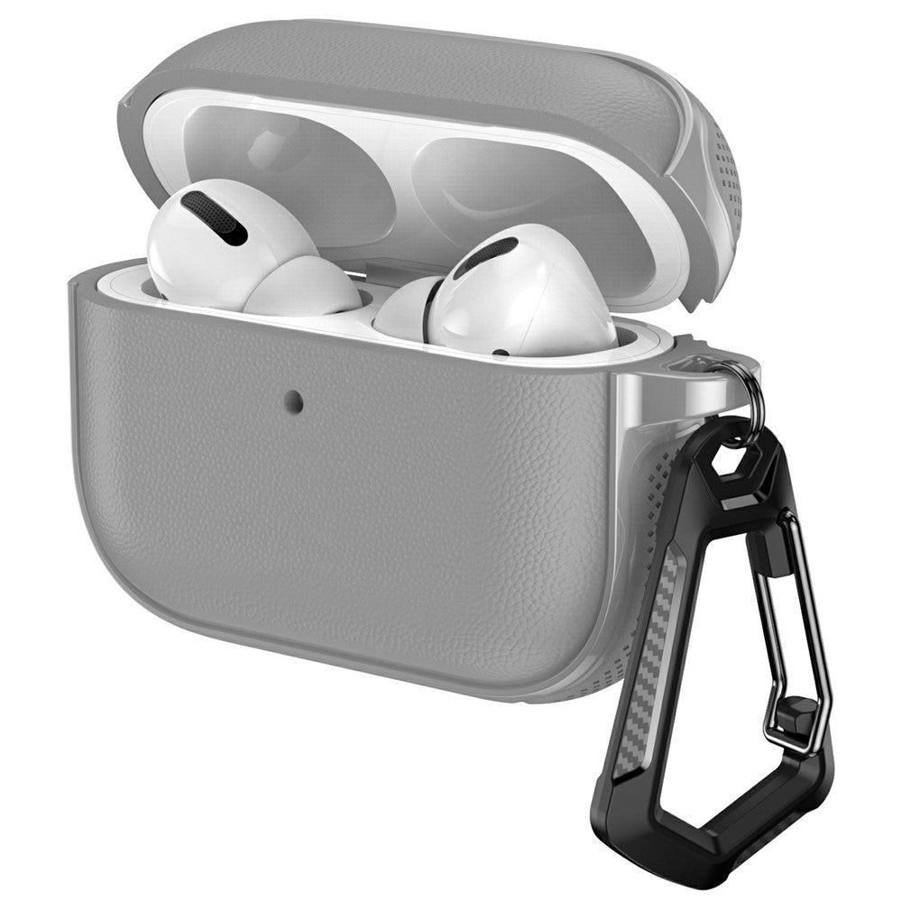 Compatible With  AirPods 5 / 4 Case Split Design Leather Texture TPU Earphone Cover with Metal Carabiner - Grey