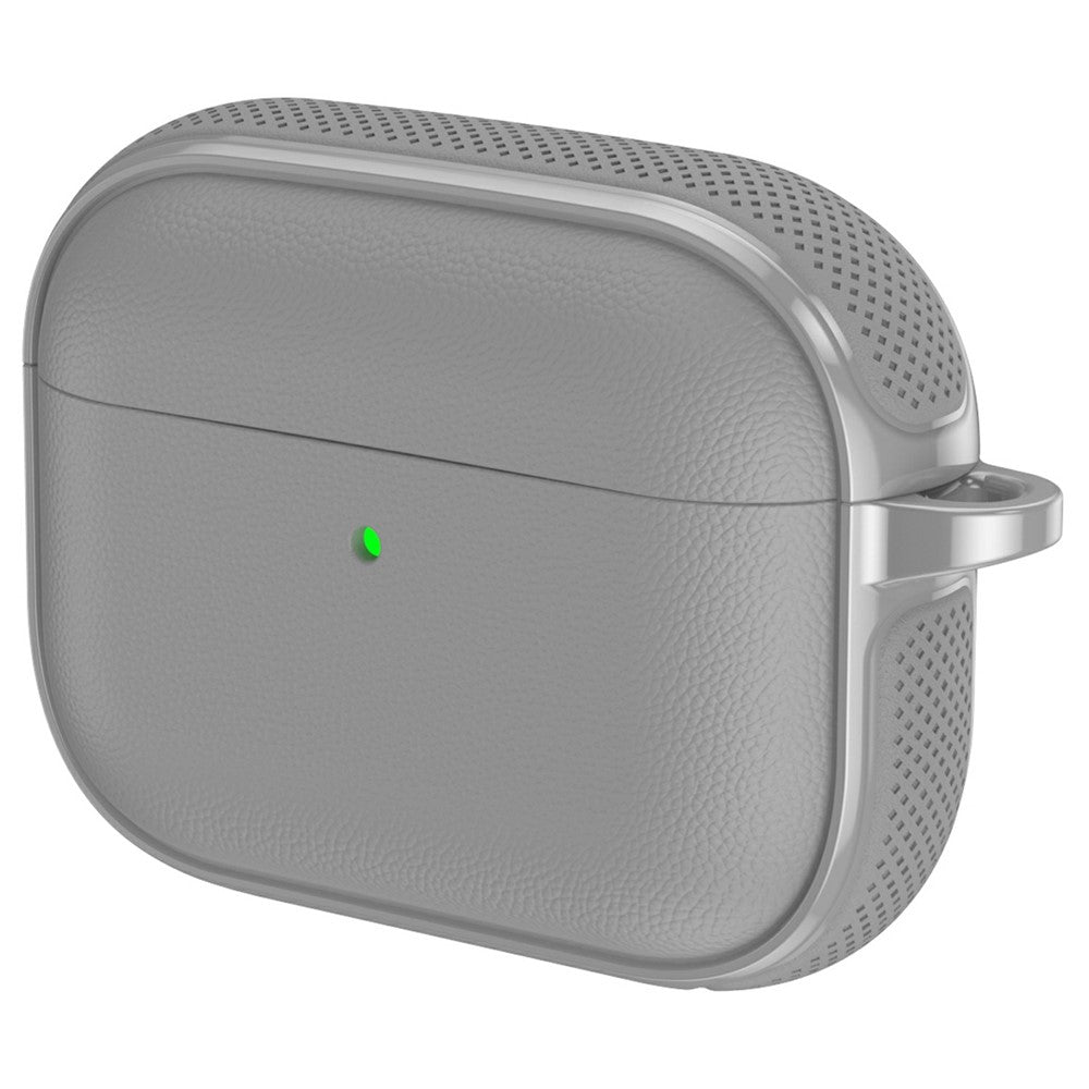Compatible With  AirPods 5 / 4 Case Split Design Leather Texture TPU Earphone Cover with Metal Carabiner - Grey