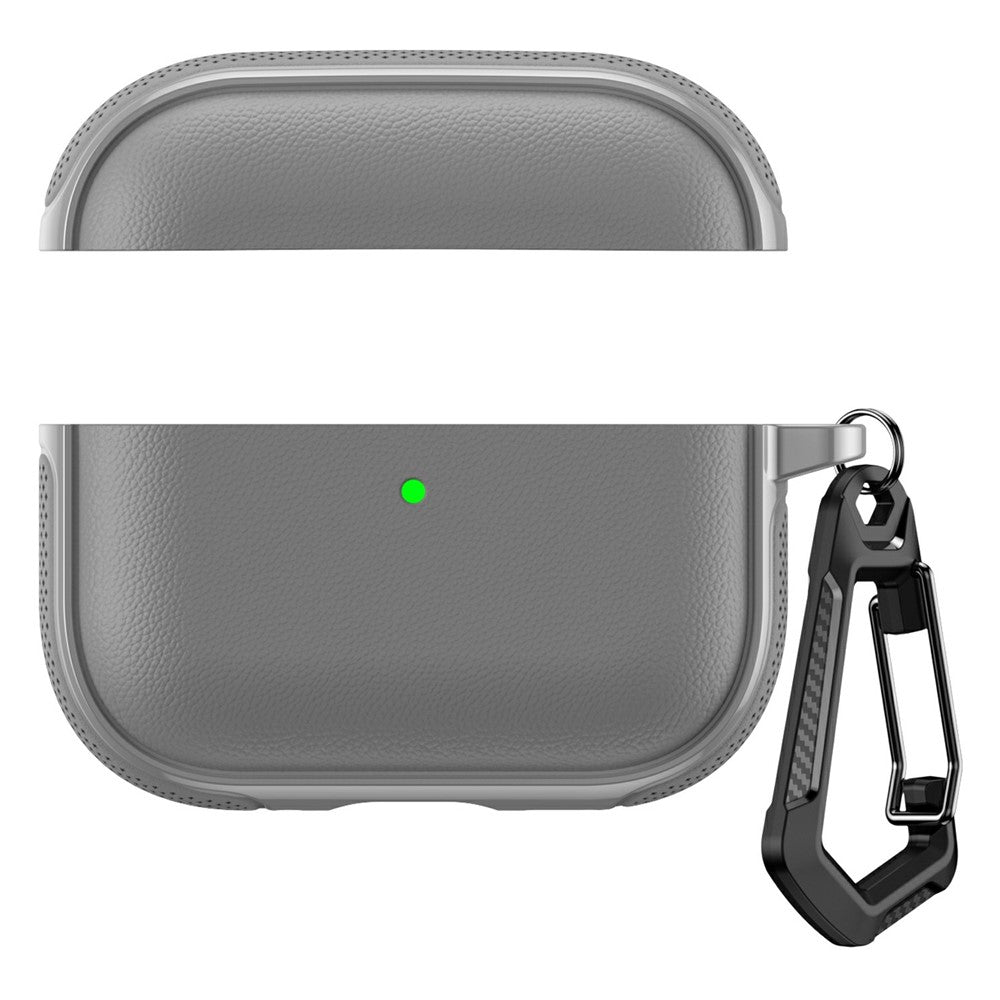 Compatible With  AirPods 5 / 4 Case Split Design Leather Texture TPU Earphone Cover with Metal Carabiner - Grey