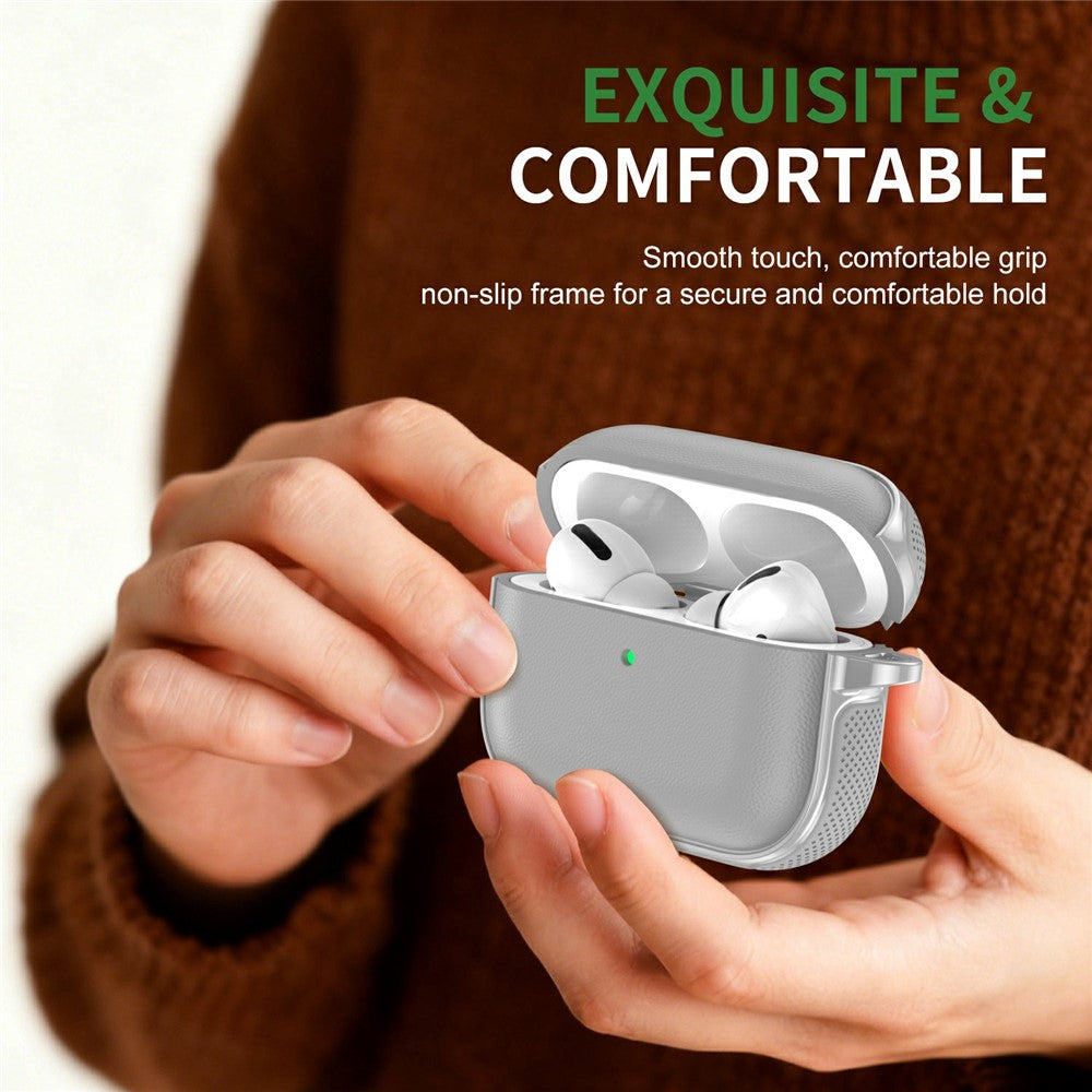 Compatible With  AirPods 5 / 4 Case Split Design Leather Texture TPU Earphone Cover with Metal Carabiner - Grey
