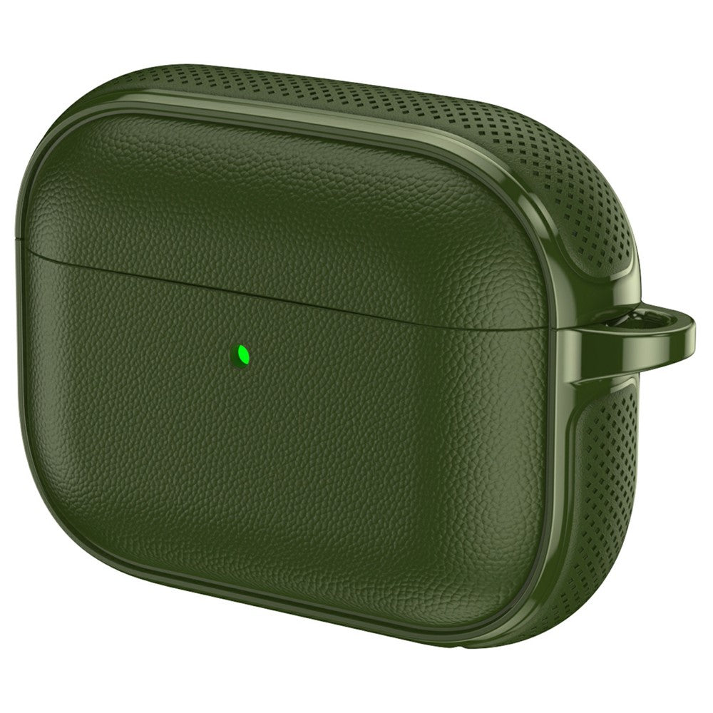 Compatible With  AirPods 5 / 4 Case Split Design Leather Texture TPU Earphone Cover with Metal Carabiner - Army Green
