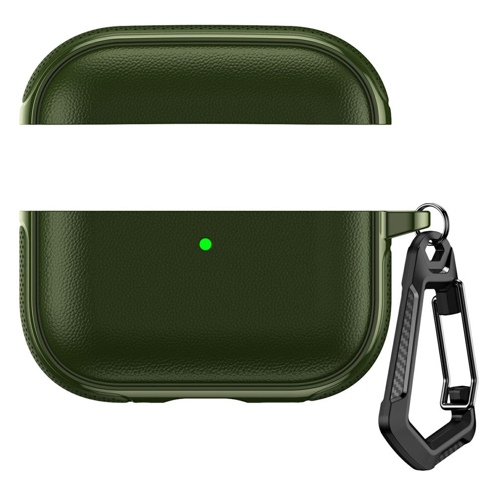 Compatible With  AirPods 5 / 4 Case Split Design Leather Texture TPU Earphone Cover with Metal Carabiner - Army Green