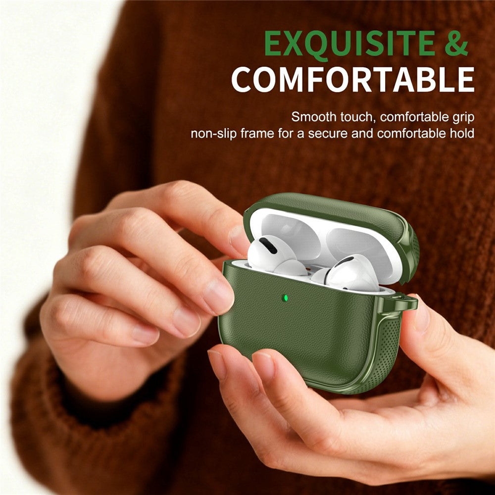 Compatible With  AirPods 5 / 4 Case Split Design Leather Texture TPU Earphone Cover with Metal Carabiner - Army Green