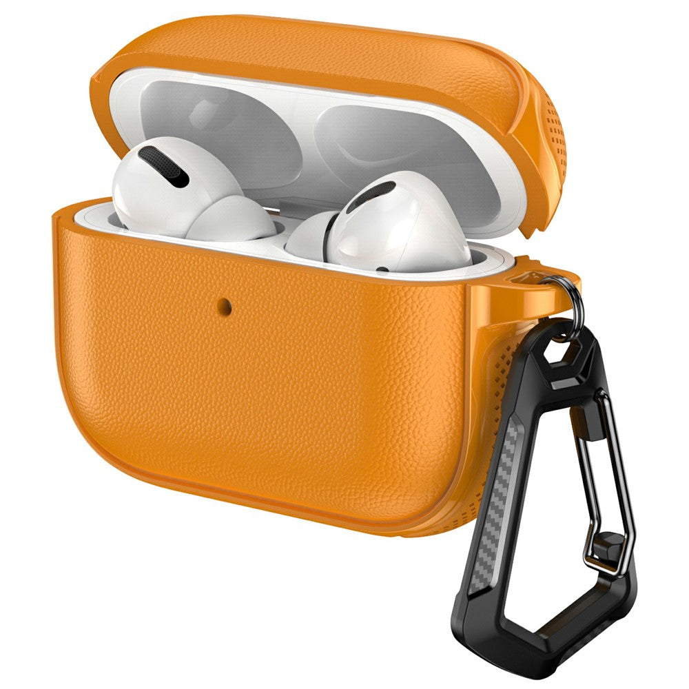 Compatible With  AirPods 5 / 4 Case Split Design Leather Texture TPU Earphone Cover with Metal Carabiner - Orange