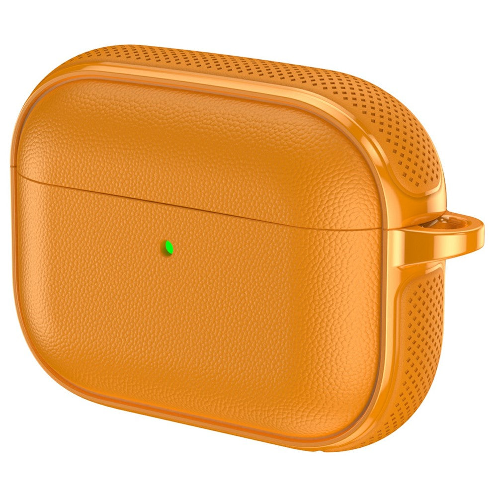Compatible With  AirPods 5 / 4 Case Split Design Leather Texture TPU Earphone Cover with Metal Carabiner - Orange