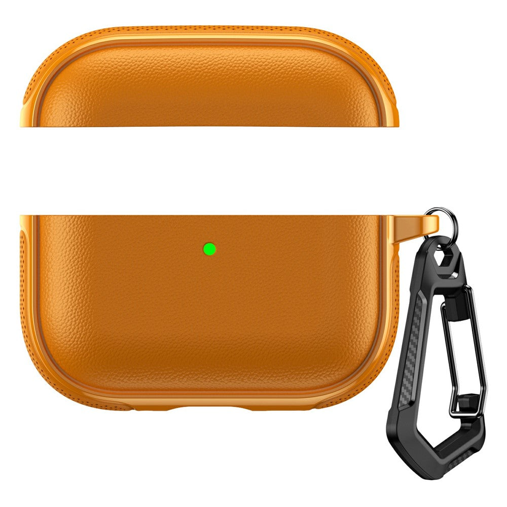 Compatible With  AirPods 5 / 4 Case Split Design Leather Texture TPU Earphone Cover with Metal Carabiner - Orange