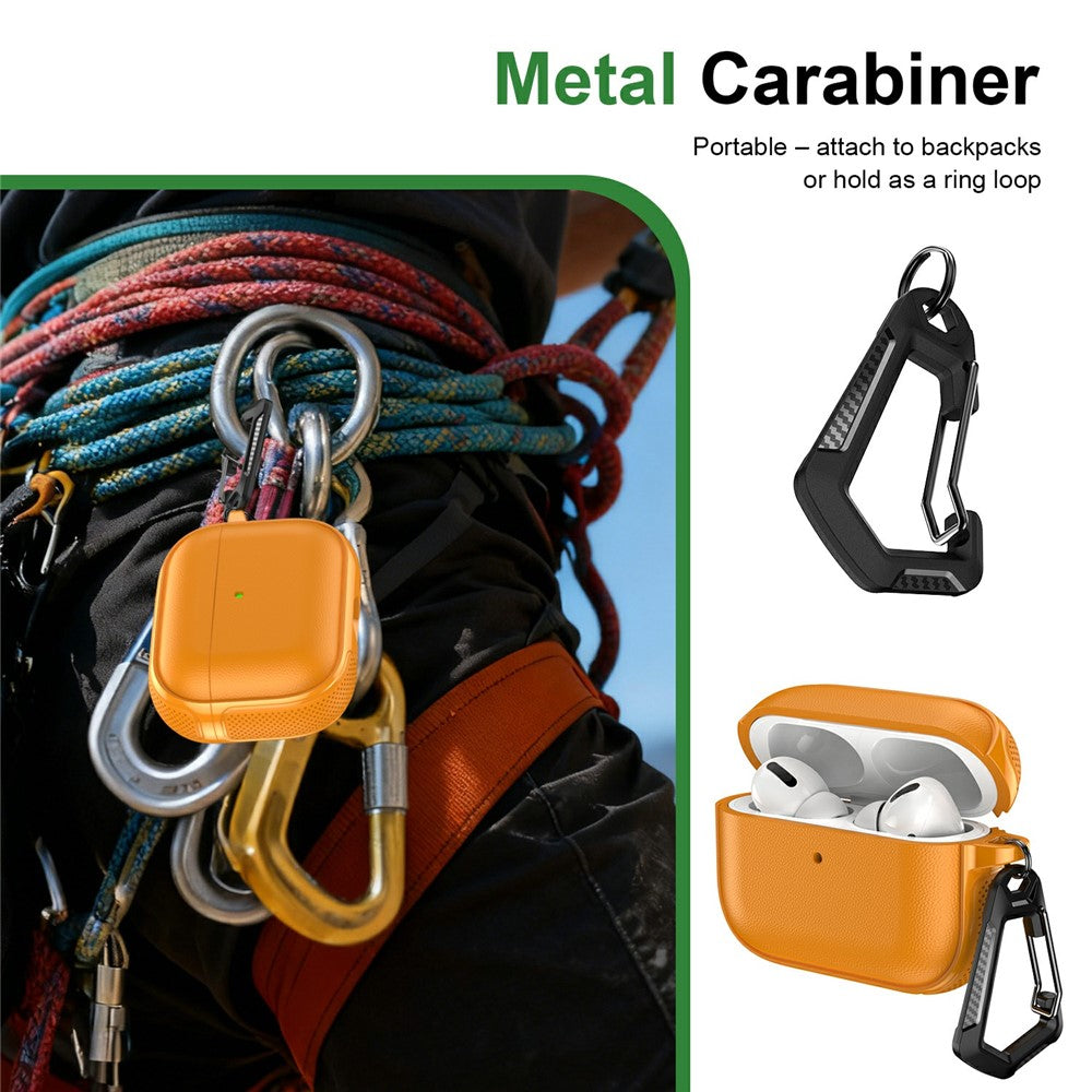 Compatible With  AirPods 5 / 4 Case Split Design Leather Texture TPU Earphone Cover with Metal Carabiner - Orange