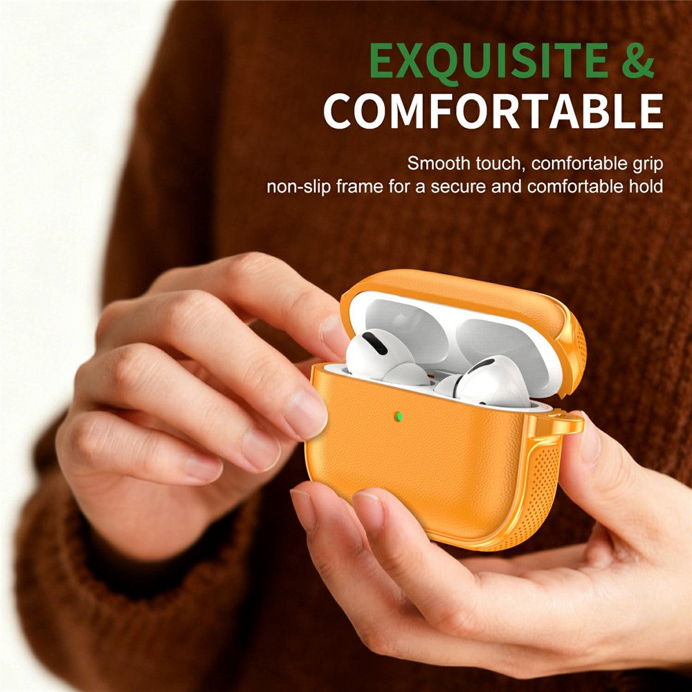 Compatible With  AirPods 5 / 4 Case Split Design Leather Texture TPU Earphone Cover with Metal Carabiner - Orange