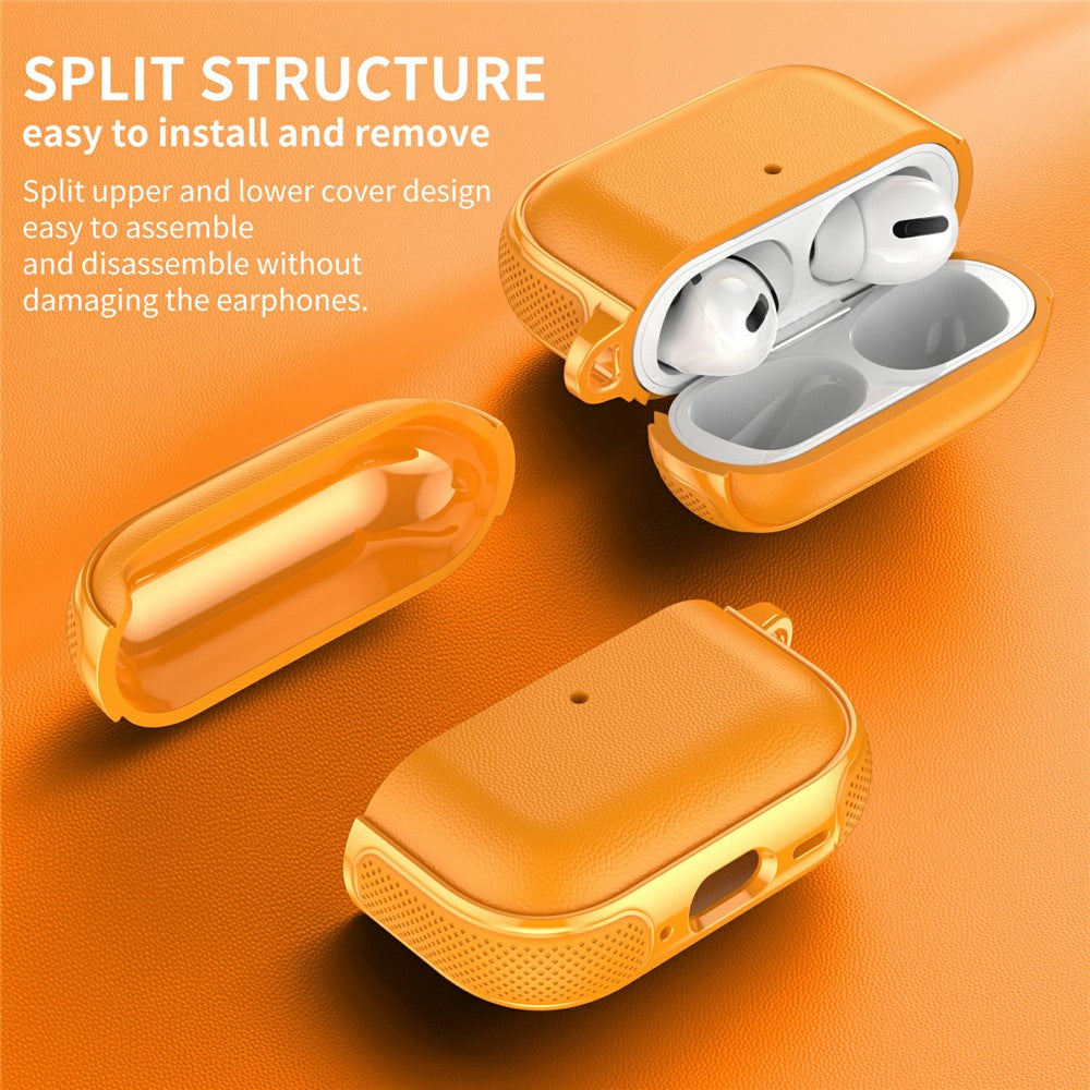 Compatible With  AirPods 5 / 4 Case Split Design Leather Texture TPU Earphone Cover with Metal Carabiner - Orange