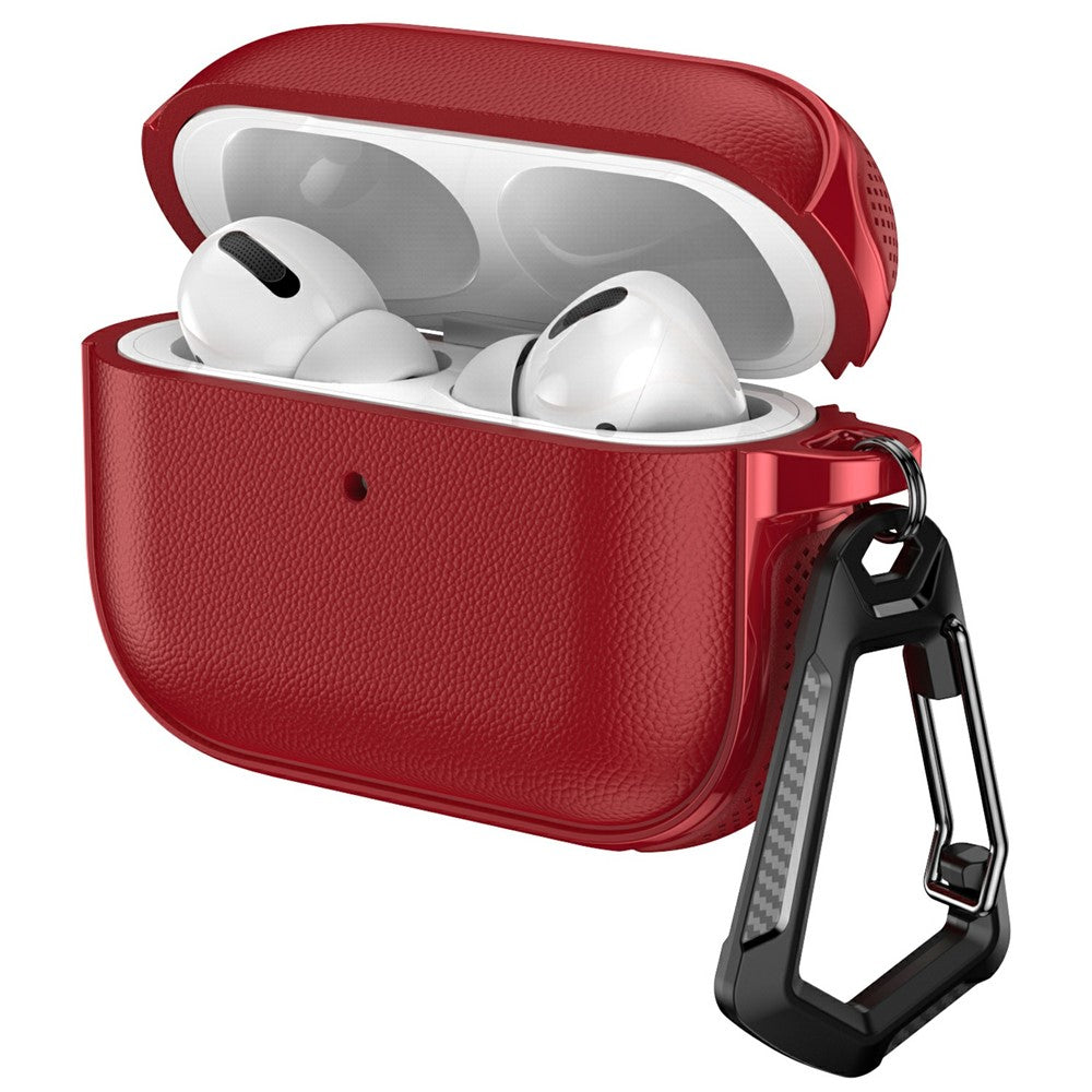 Compatible With  AirPods 5 / 4 Case Split Design Leather Texture TPU Earphone Cover with Metal Carabiner - Red