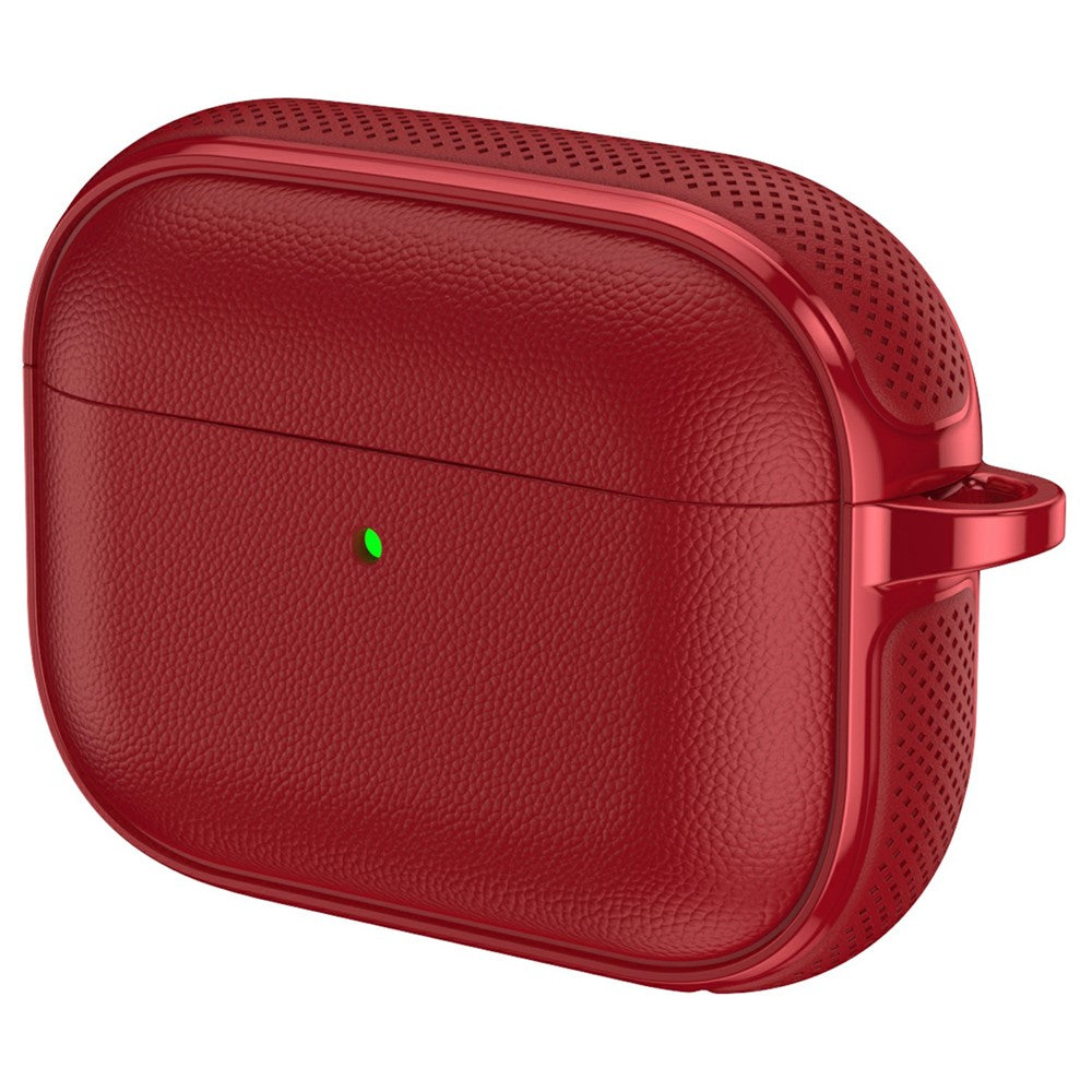 Compatible With  AirPods 5 / 4 Case Split Design Leather Texture TPU Earphone Cover with Metal Carabiner - Red