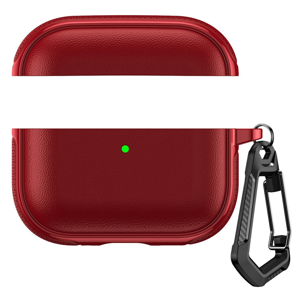 Compatible With  AirPods 5 / 4 Case Split Design Leather Texture TPU Earphone Cover with Metal Carabiner - Red