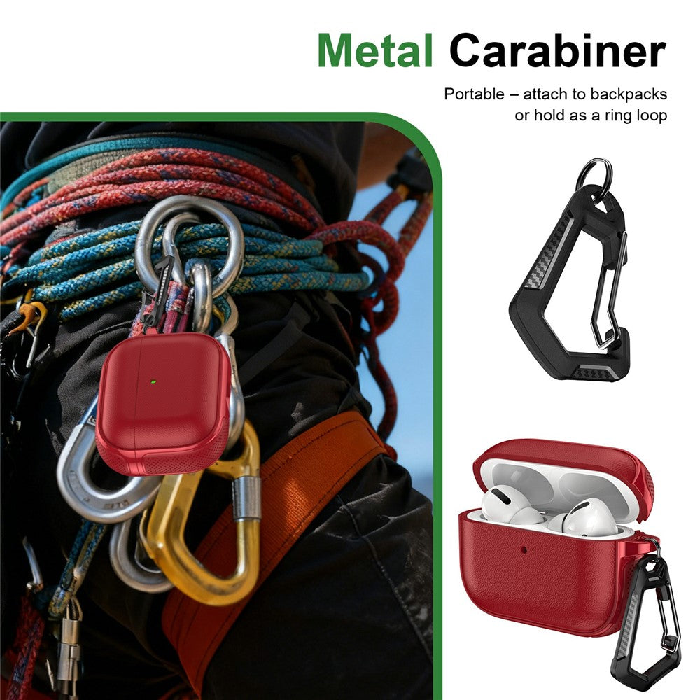 Compatible With  AirPods 5 / 4 Case Split Design Leather Texture TPU Earphone Cover with Metal Carabiner - Red