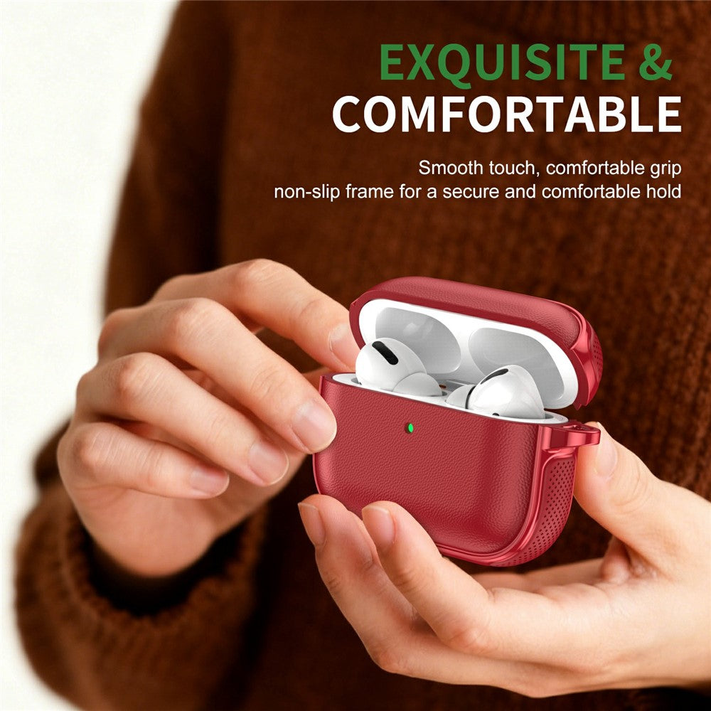 Compatible With  AirPods 5 / 4 Case Split Design Leather Texture TPU Earphone Cover with Metal Carabiner - Red