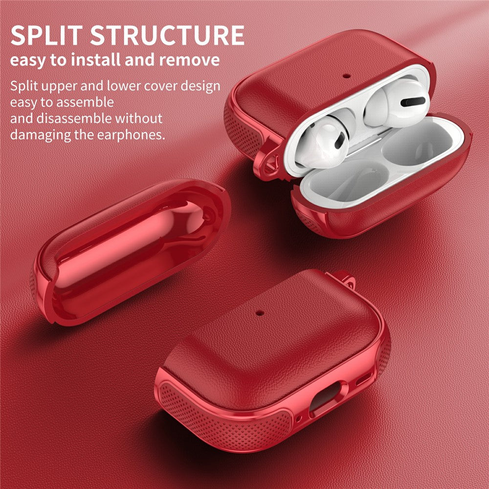Compatible With  AirPods 5 / 4 Case Split Design Leather Texture TPU Earphone Cover with Metal Carabiner - Red