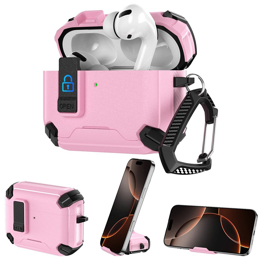Compatible With  AirPods 5 / 4 Earphone Case Phone Stand TPU + PC Shockproof Cover with Carabiner - Black / Pink