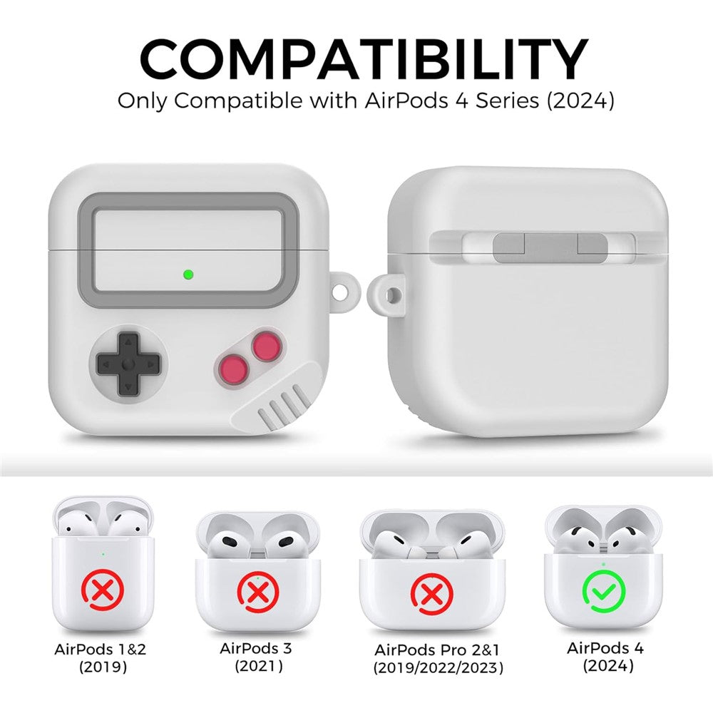 AHASTYLE JY21 Compatible With  AirPods 5 / 4 Protective Case Game Console Design Split Silicone Earphone Cover with Carabiner and Cleaning Pen - Light Grey