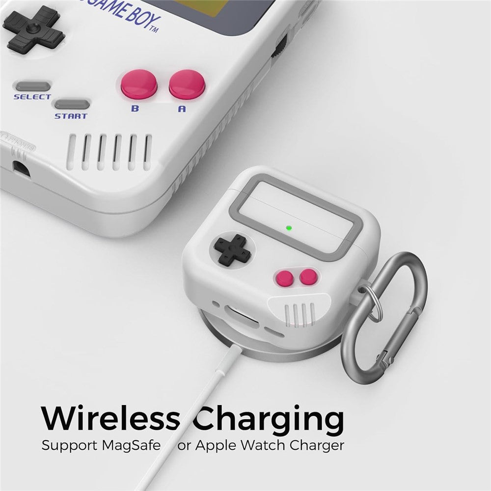 AHASTYLE JY21 Compatible With  AirPods 5 / 4 Protective Case Game Console Design Split Silicone Earphone Cover with Carabiner and Cleaning Pen - Light Grey