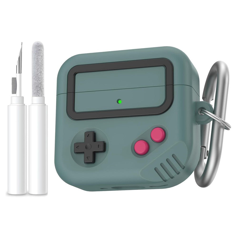 AHASTYLE JY21 Compatible With  AirPods 5 / 4 Protective Case Game Console Design Split Silicone Earphone Cover with Carabiner and Cleaning Pen - Green