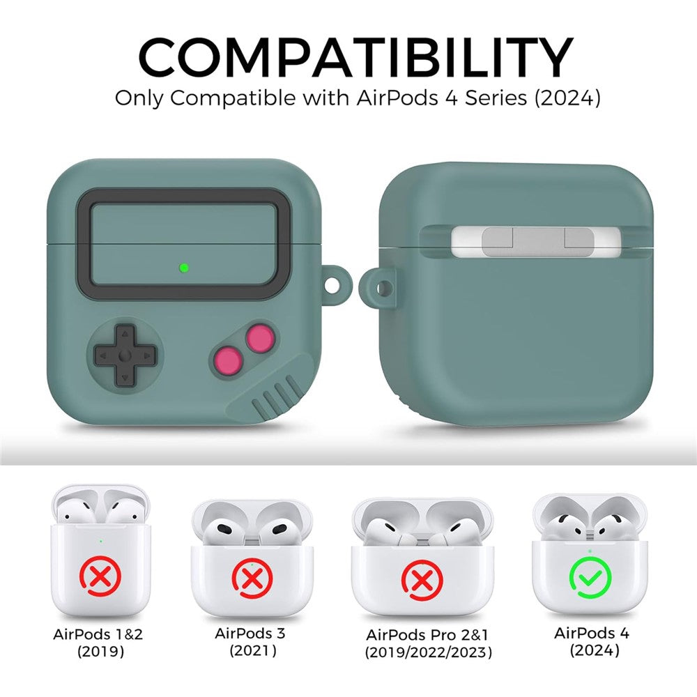 AHASTYLE JY21 Compatible With  AirPods 5 / 4 Protective Case Game Console Design Split Silicone Earphone Cover with Carabiner and Cleaning Pen - Green