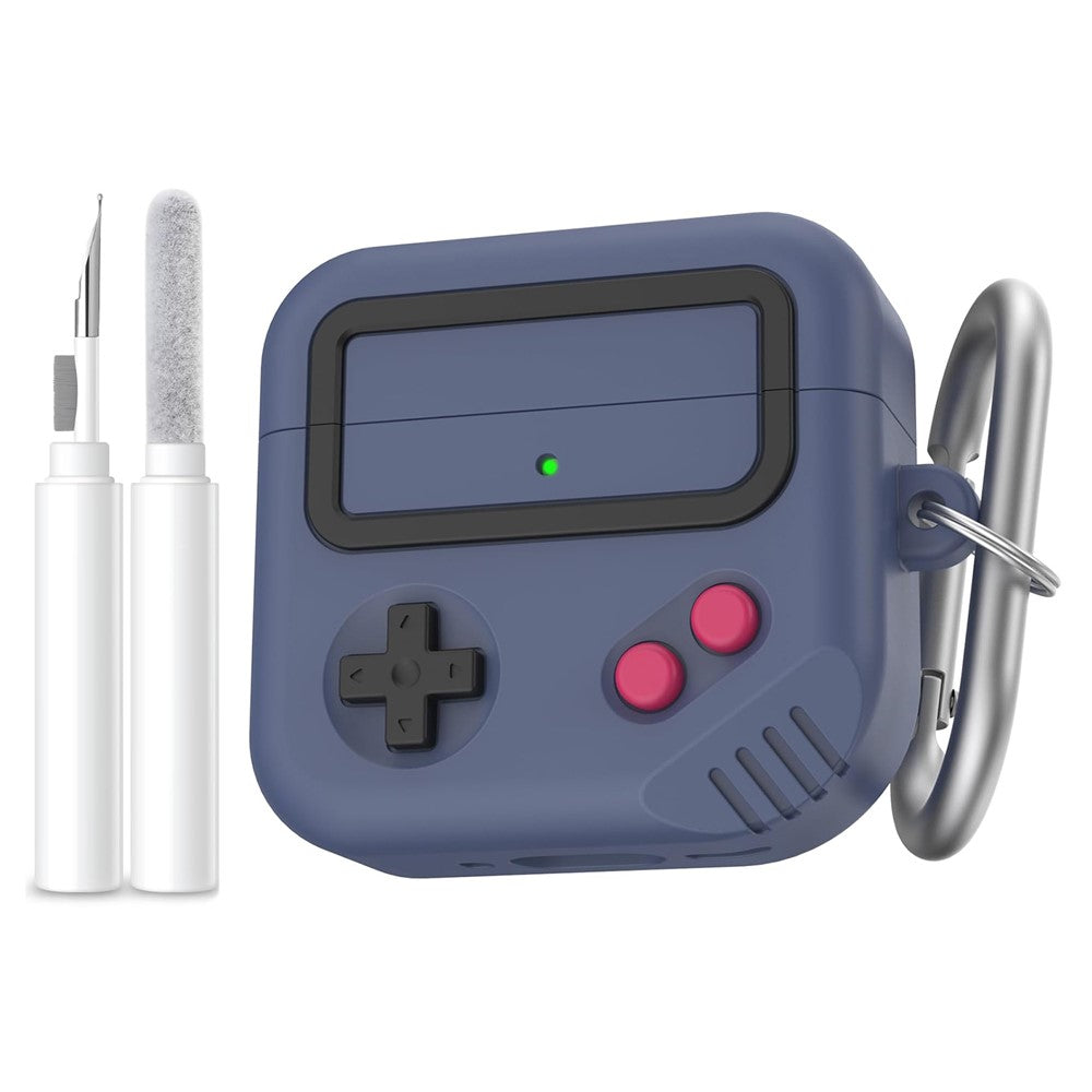 AHASTYLE JY21 Compatible With  AirPods 5 / 4 Protective Case Game Console Design Split Silicone Earphone Cover with Carabiner and Cleaning Pen - Midnight Blue