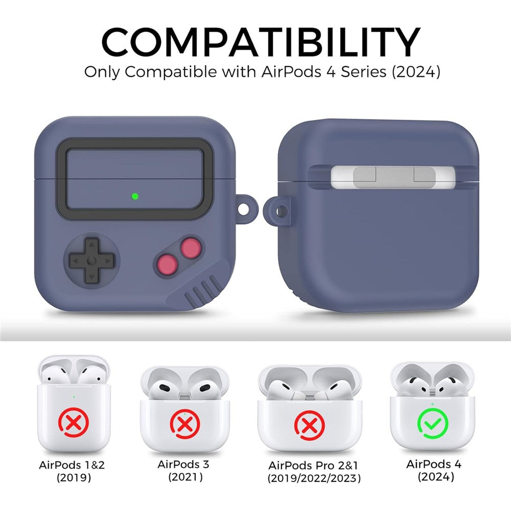 AHASTYLE JY21 Compatible With  AirPods 5 / 4 Protective Case Game Console Design Split Silicone Earphone Cover with Carabiner and Cleaning Pen - Midnight Blue