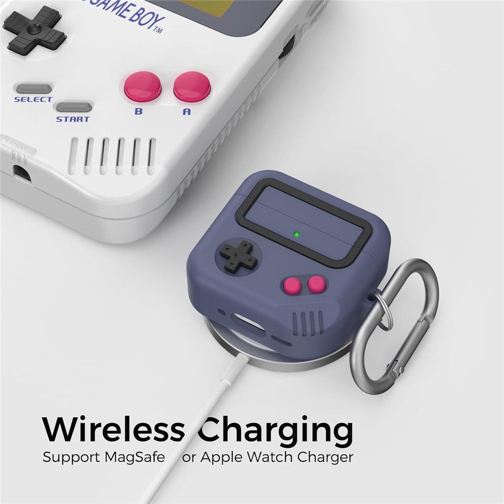 AHASTYLE JY21 Compatible With  AirPods 5 / 4 Protective Case Game Console Design Split Silicone Earphone Cover with Carabiner and Cleaning Pen - Midnight Blue