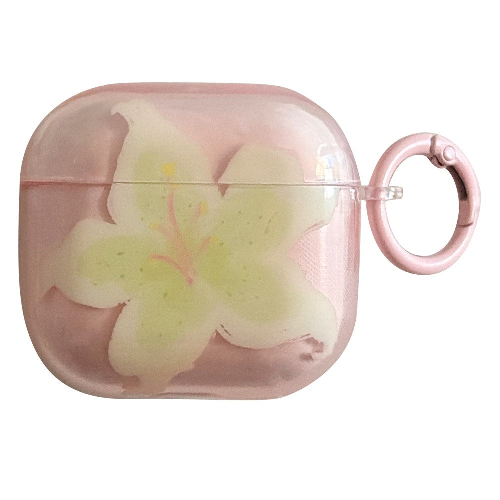 Compatible With  AirPods 5 / 4 Protective Case IMD Floral Pattern Transparent TPU Cover with Metal Buckle - Transparent Pink