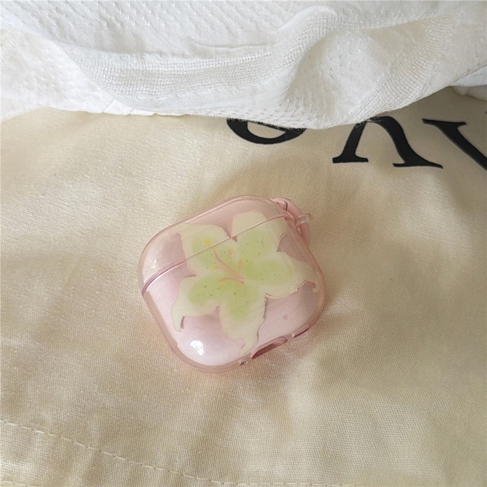 Compatible With  AirPods 5 / 4 Protective Case IMD Floral Pattern Transparent TPU Cover with Metal Buckle - Transparent Pink