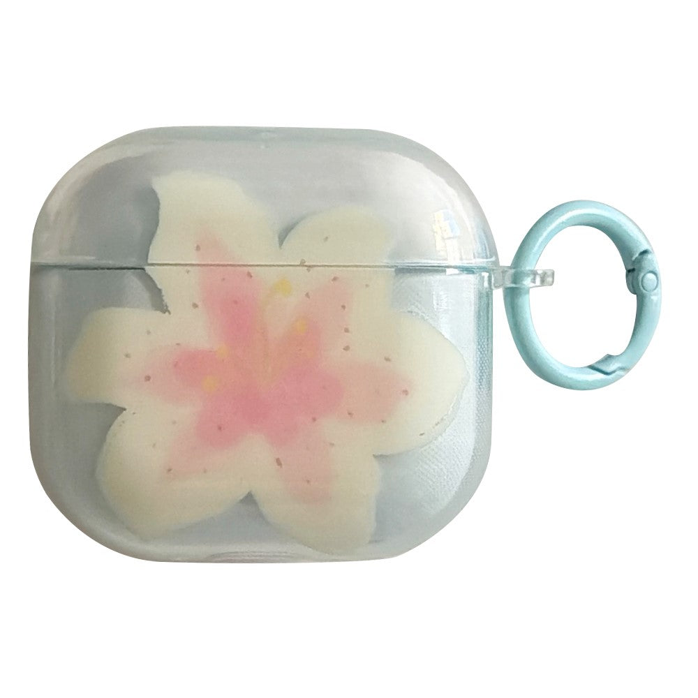 Compatible With  AirPods 5 / 4 Protective Case IMD Floral Pattern Transparent TPU Cover with Metal Buckle - Transparent Blue