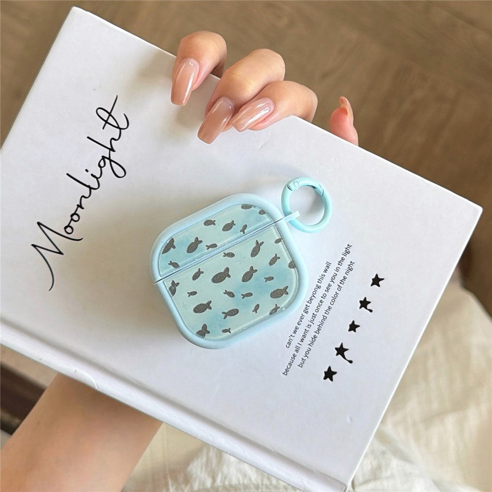 Sparkle Fish Pattern Case Compatible With  AirPods 4 Soft TPU Protective Cover with Buckle Carabiner Clip