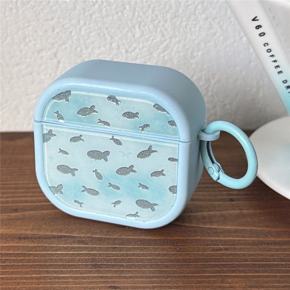 Sparkle Fish Pattern Case Compatible With  AirPods 4 Soft TPU Protective Cover with Buckle Carabiner Clip