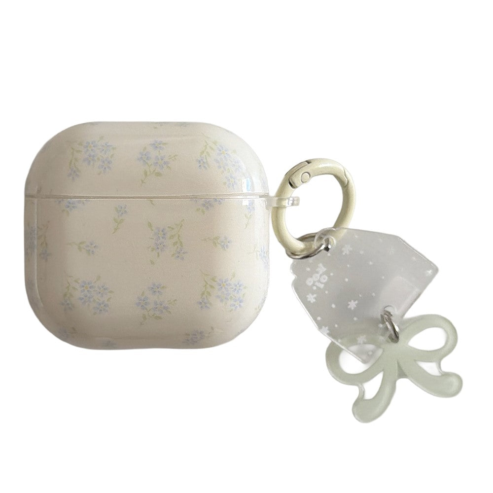 Compatible With  AirPods 4 Cute Floral Case with Keychain Charm & Buckle Clip Earbuds TPU Soft Protective Cover