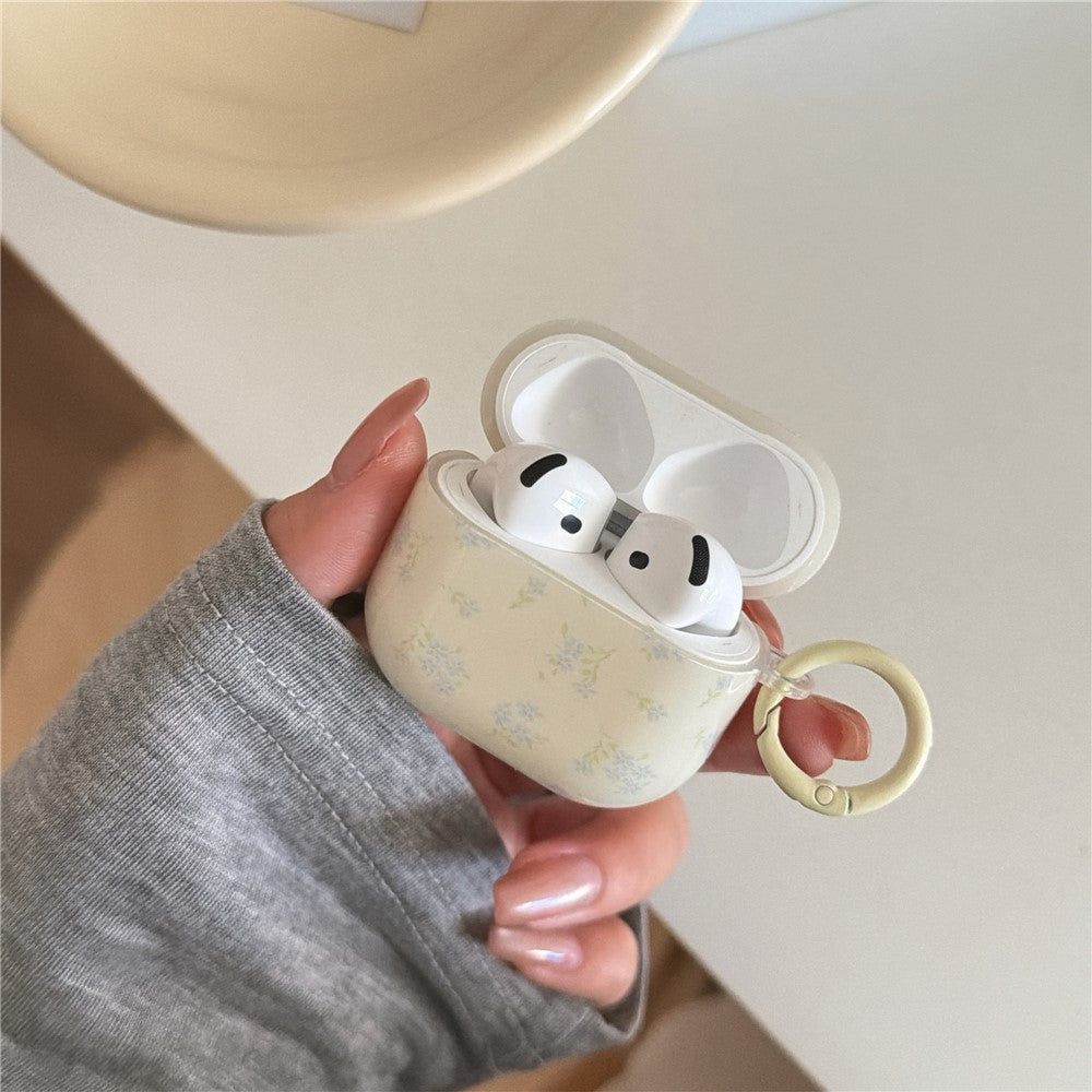 Compatible With  AirPods 4 Cute Floral Case with Keychain Charm & Buckle Clip Earbuds TPU Soft Protective Cover