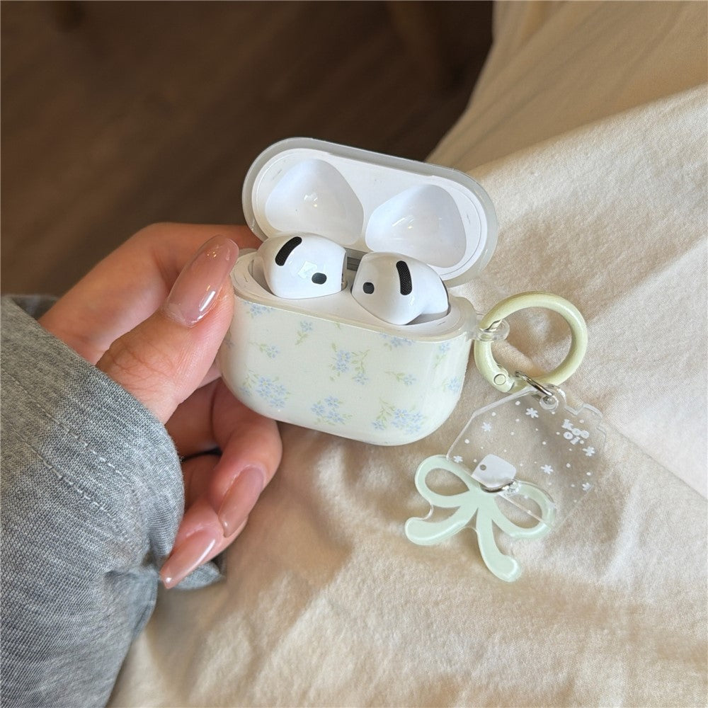 Compatible With  AirPods 4 Cute Floral Case with Keychain Charm & Buckle Clip Earbuds TPU Soft Protective Cover