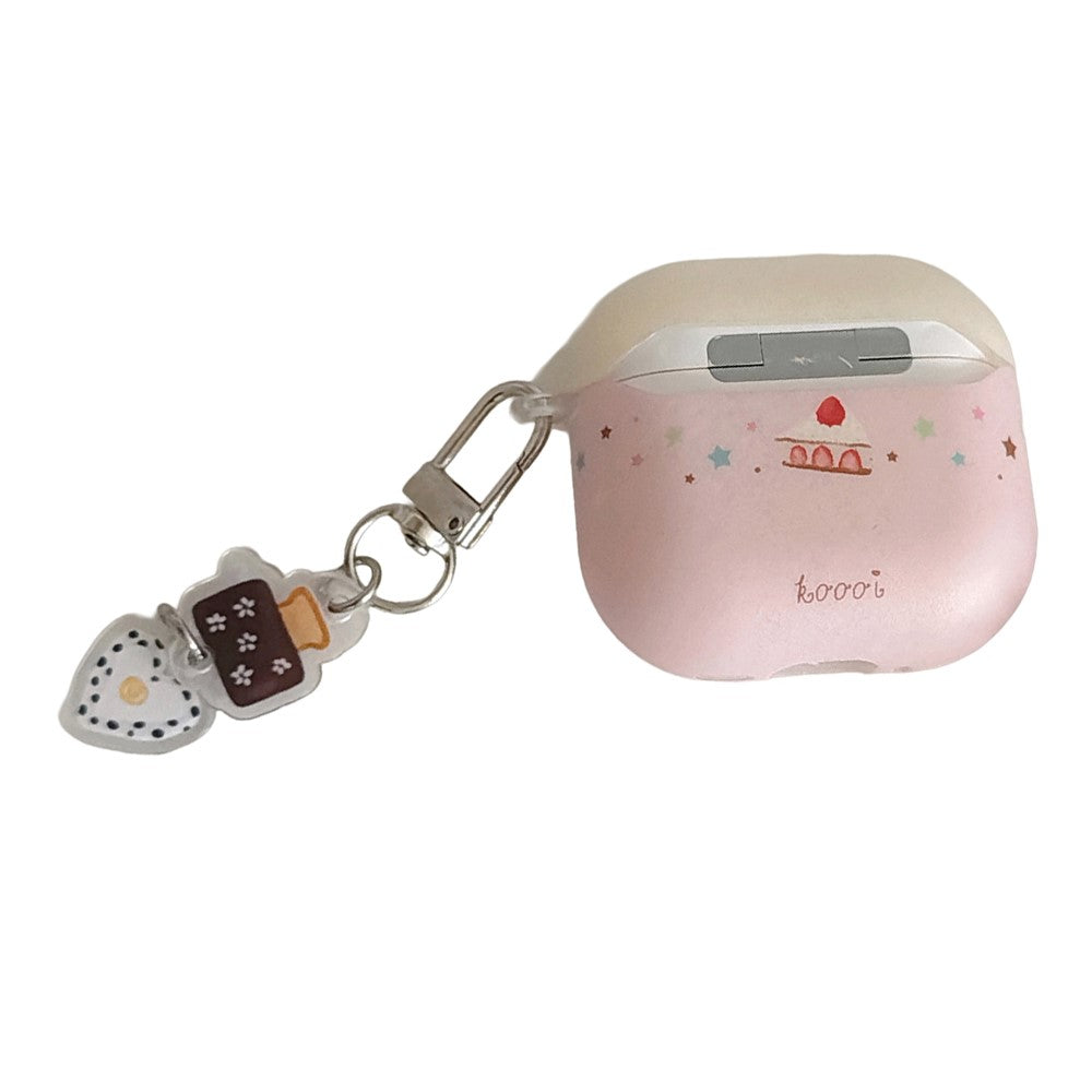 Compatible With  AirPods 4 Cute Cake Pattern Soft Silicone Case with Keychain Food Charms & Clip Earbuds Protective Cover