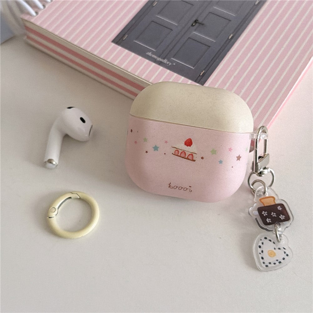 Compatible With  AirPods 4 Cute Cake Pattern Soft Silicone Case with Keychain Food Charms & Clip Earbuds Protective Cover