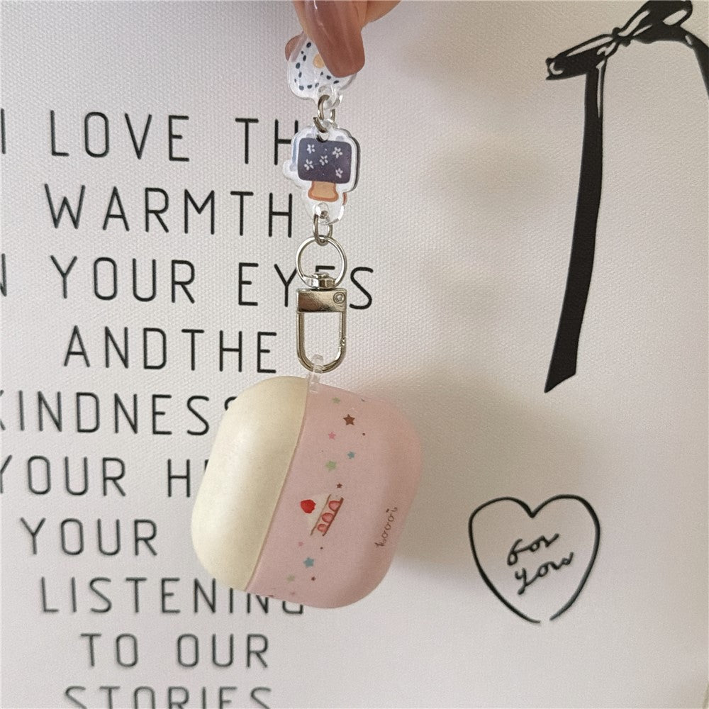 Compatible With  AirPods 4 Cute Cake Pattern Soft Silicone Case with Keychain Food Charms & Clip Earbuds Protective Cover
