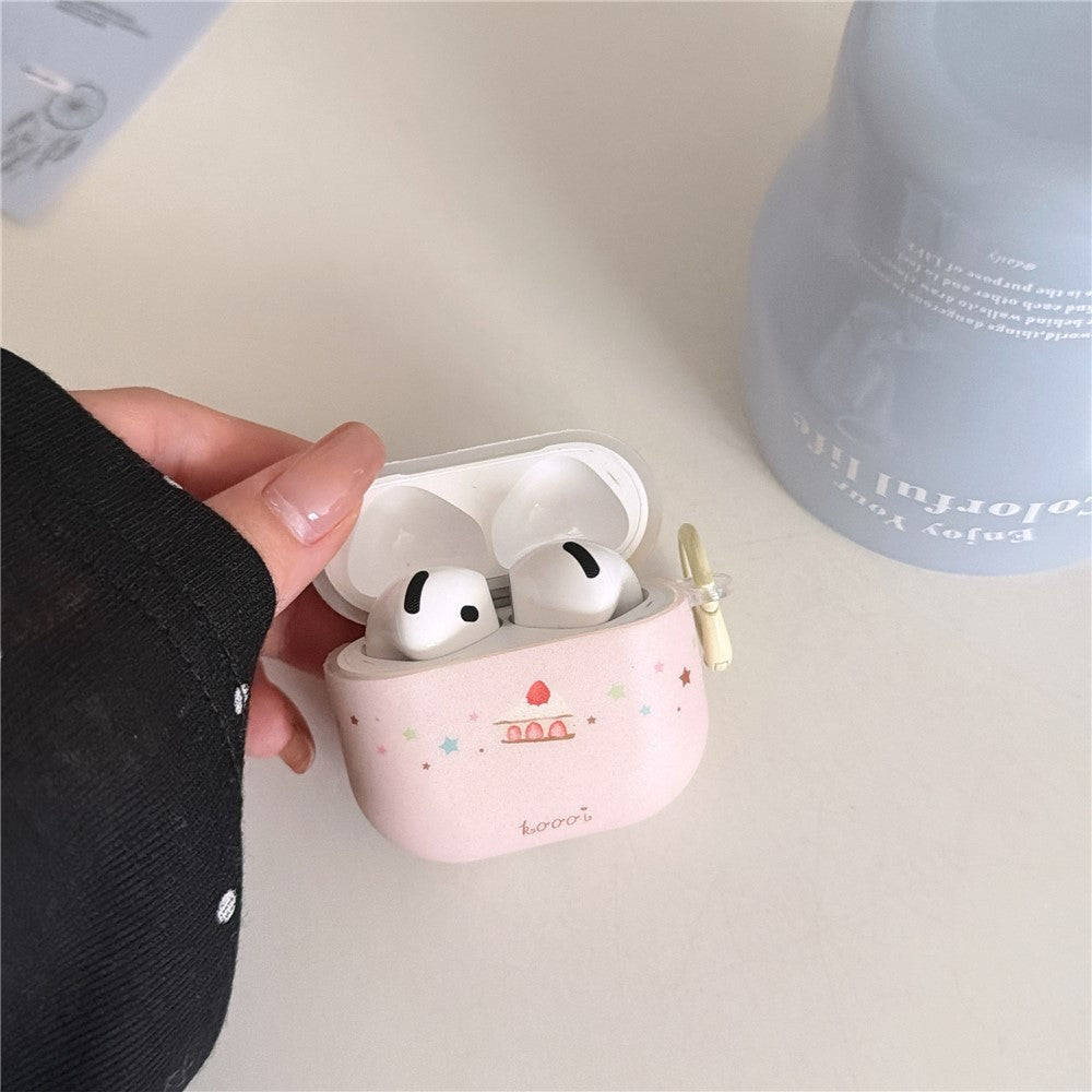 Compatible With  AirPods 4 Cute Cake Pattern Soft Silicone Case with Keychain Food Charms & Clip Earbuds Protective Cover
