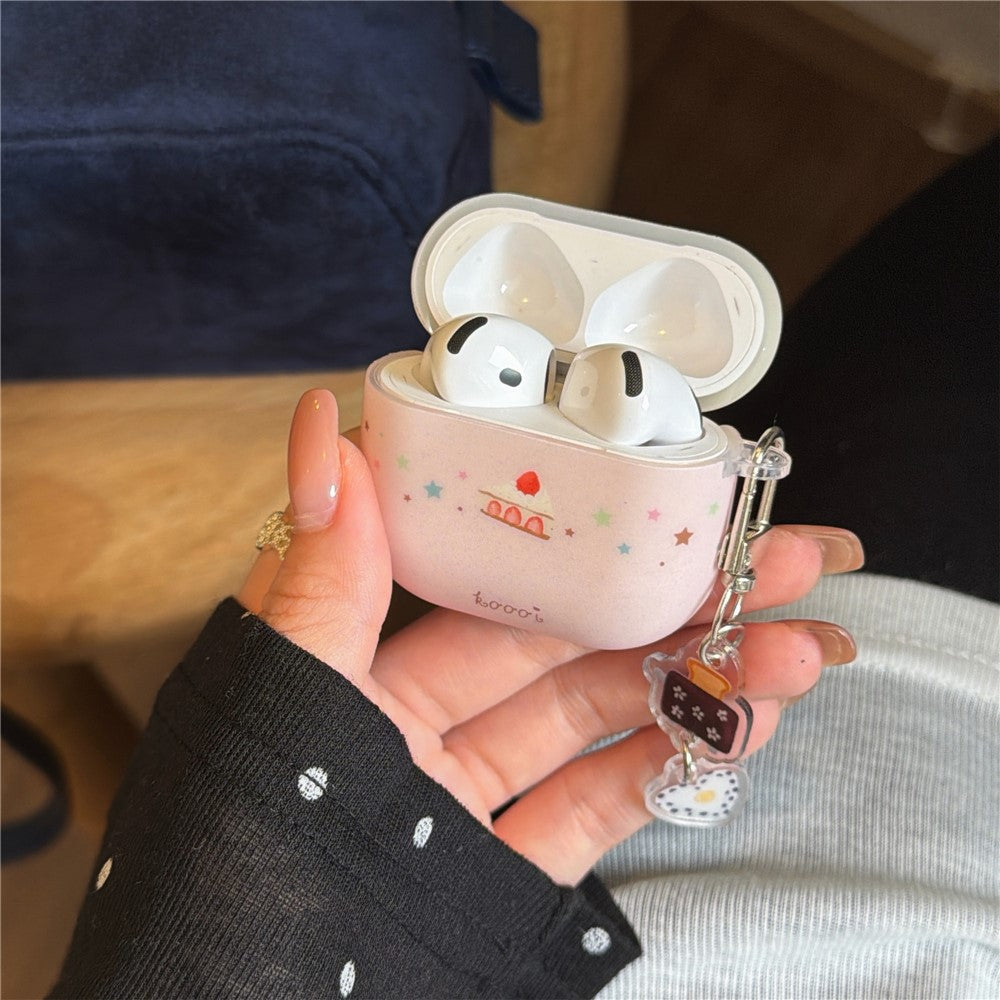 Compatible With  AirPods 4 Cute Cake Pattern Soft Silicone Case with Keychain Food Charms & Clip Earbuds Protective Cover