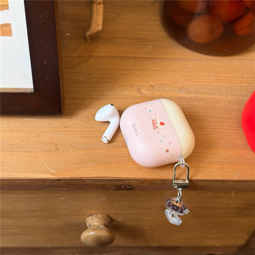 Compatible With  AirPods 4 Cute Cake Pattern Soft Silicone Case with Keychain Food Charms & Clip Earbuds Protective Cover