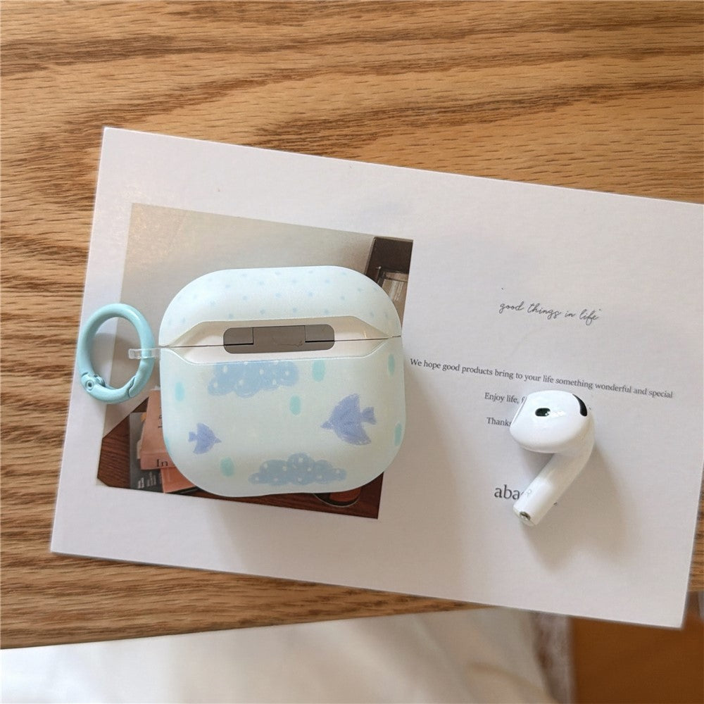 IMD+TPU Case Compatible With  AirPods 4 Cloud Bird Pattern Earbuds Protective Cover with Carabiner Clip