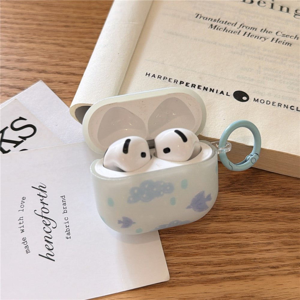 IMD+TPU Case Compatible With  AirPods 4 Cloud Bird Pattern Earbuds Protective Cover with Carabiner Clip