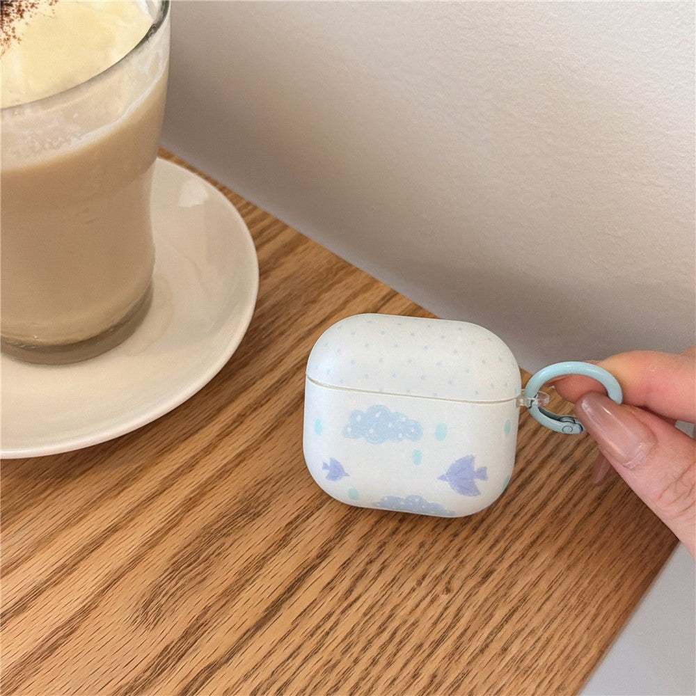 IMD+TPU Case Compatible With  AirPods 4 Cloud Bird Pattern Earbuds Protective Cover with Carabiner Clip