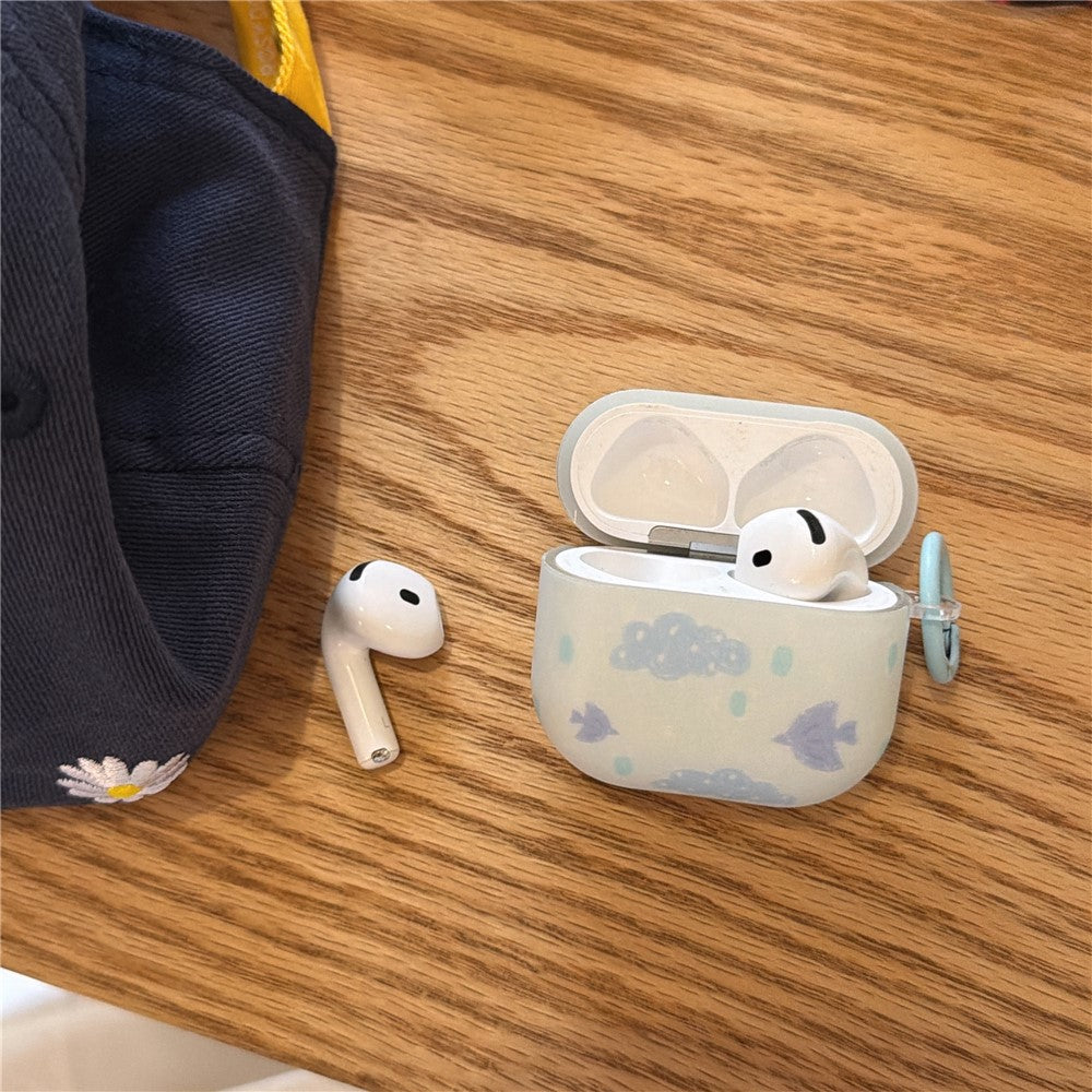 IMD+TPU Case Compatible With  AirPods 4 Cloud Bird Pattern Earbuds Protective Cover with Carabiner Clip