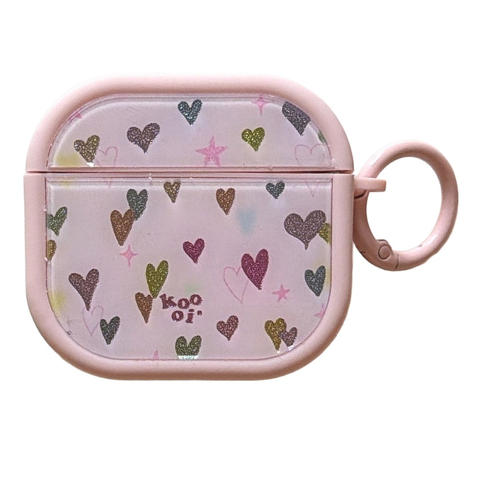 Colorful Heart Case Compatible With  AirPods 4 Glitter TPU Earbuds Protective Cover with Carabiner Clip - Pink