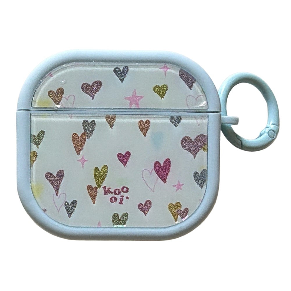 Colorful Heart Case Compatible With  AirPods 4 Glitter TPU Earbuds Protective Cover with Carabiner Clip - Blue