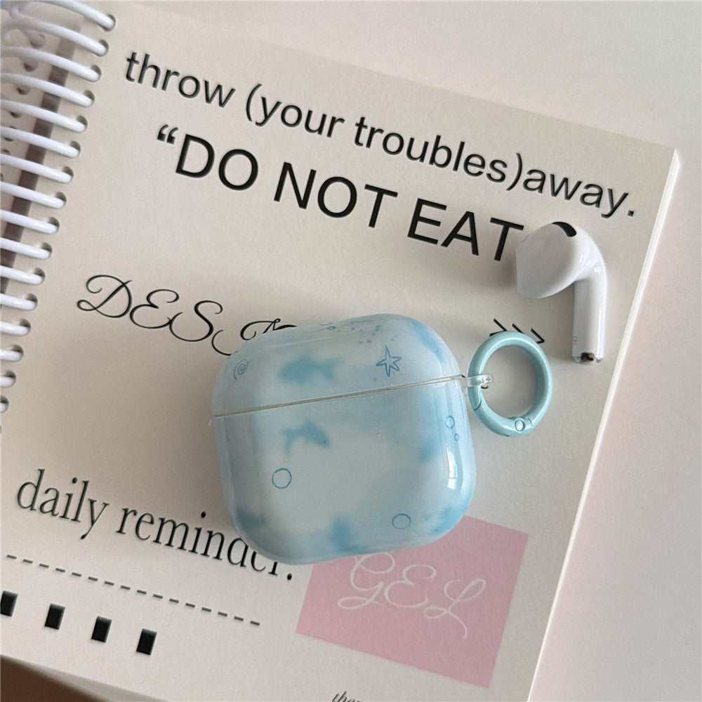 Compatible With  AirPods 4 IMD+TPU Case Blurred Blue Fish Pattern Protective Cover with Metal Buckle Carabiner