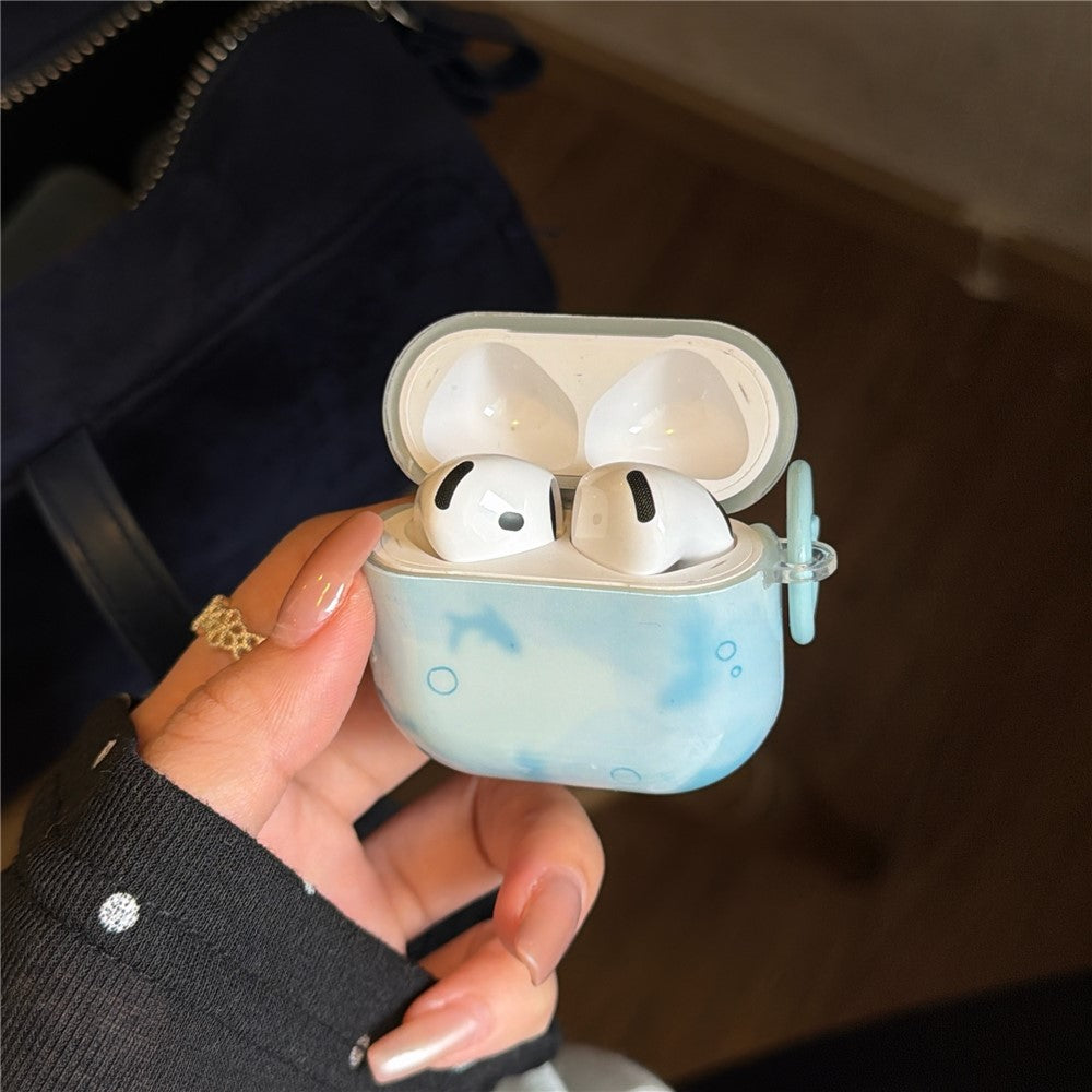 Compatible With  AirPods 4 IMD+TPU Case Blurred Blue Fish Pattern Protective Cover with Metal Buckle Carabiner